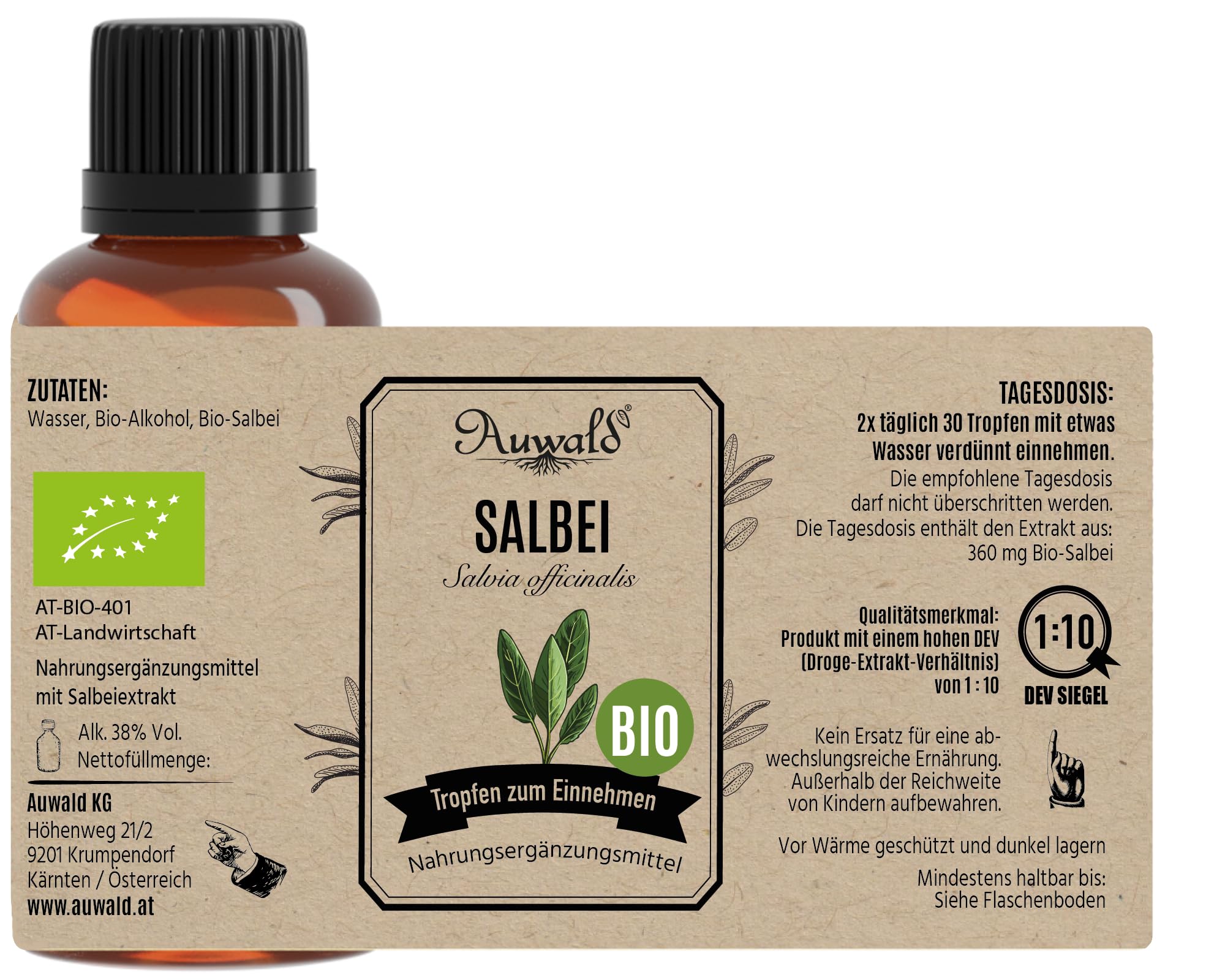 Auwald Salbei Tropfen BIO – 100% BIO Auszug, Extrakt, Tinktur – 100ml aus Österreich