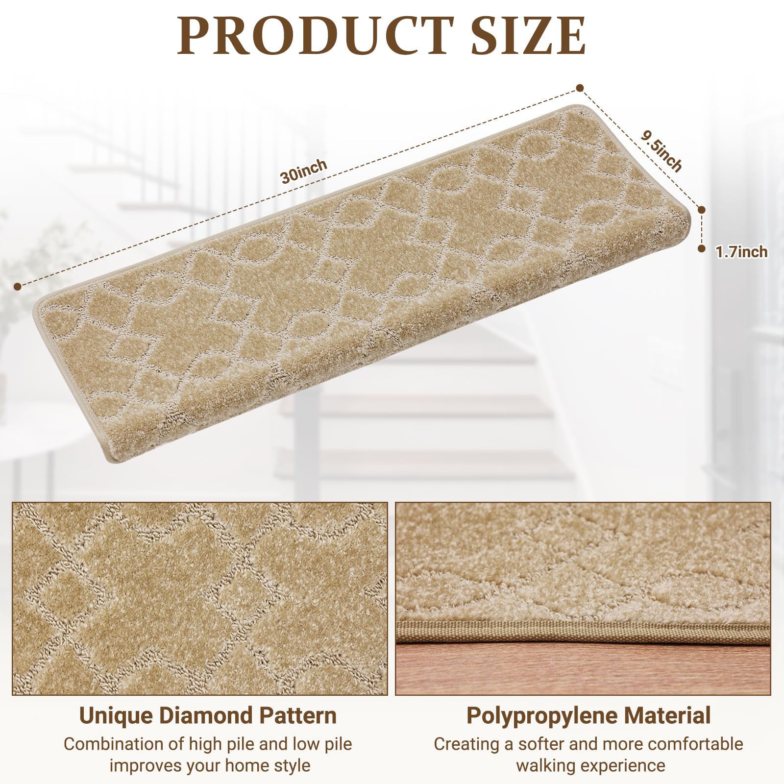Bullnose Stair Treads Non-Slip 9.5" X 32", 14 Pcs Carpet