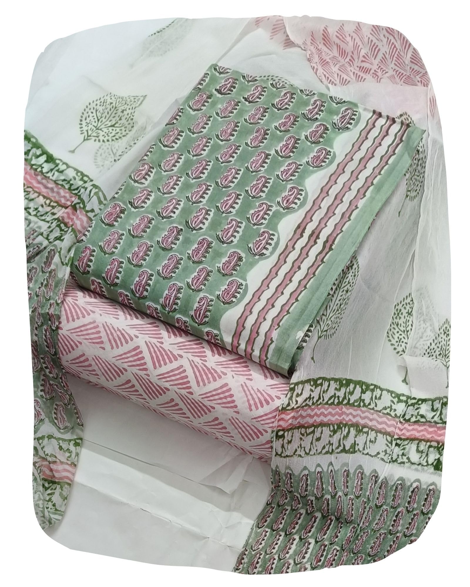 Hand Block Print Bagru Cambric Unstitched Cotton Suit Dress Material for Women with Pure Chiffon Hand Printed Dupatta-image-7
