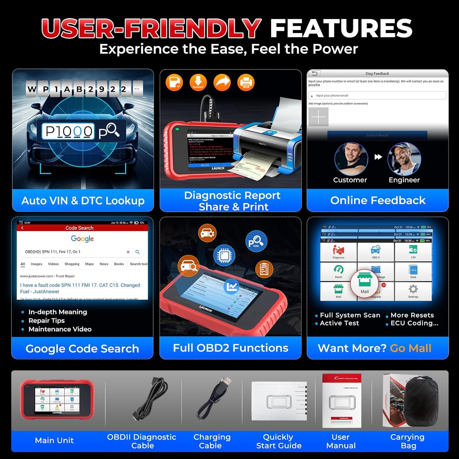 LAUNCH CRP129E V2.0 obd2 Diagnosegerät Auto,KFZ-Codeleser EOBD Tester für ABS/SRS/Motor/Getriebe mit 12 Reset Service für DPF,Öl,EPB,SAS,TPMS,BMS,Drosselklappe regulieren,Injektor Codierung