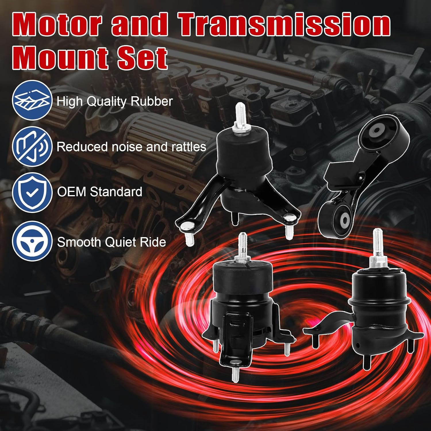 4PCS Engine Motor Mount Compatible with Toyota Camry 2.5L 2010 2011 Transmission Mount Set, Replace A62009 A4288 A62062 A4295