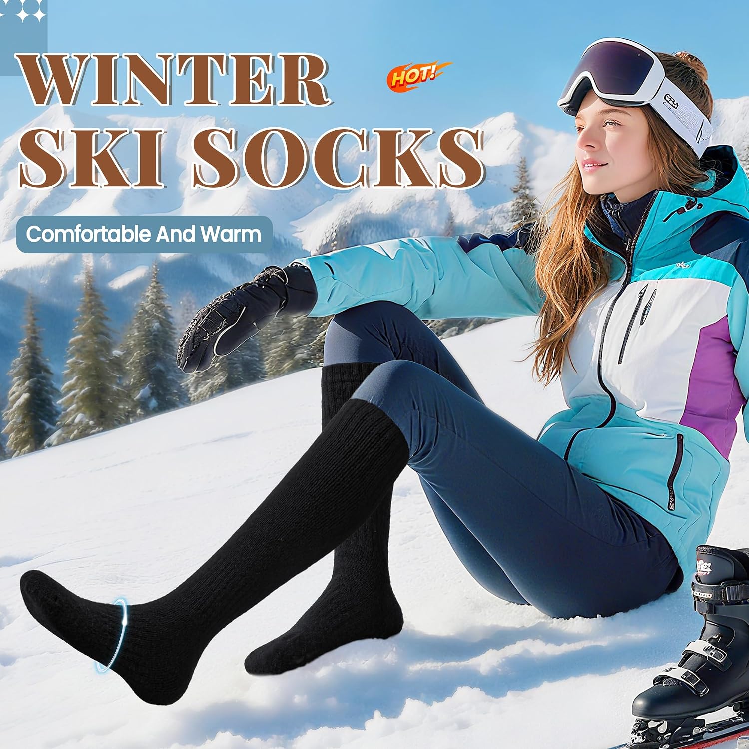 Eocom Unisex Merino Wool Ski Thermal Warm Knee High Long Socks
