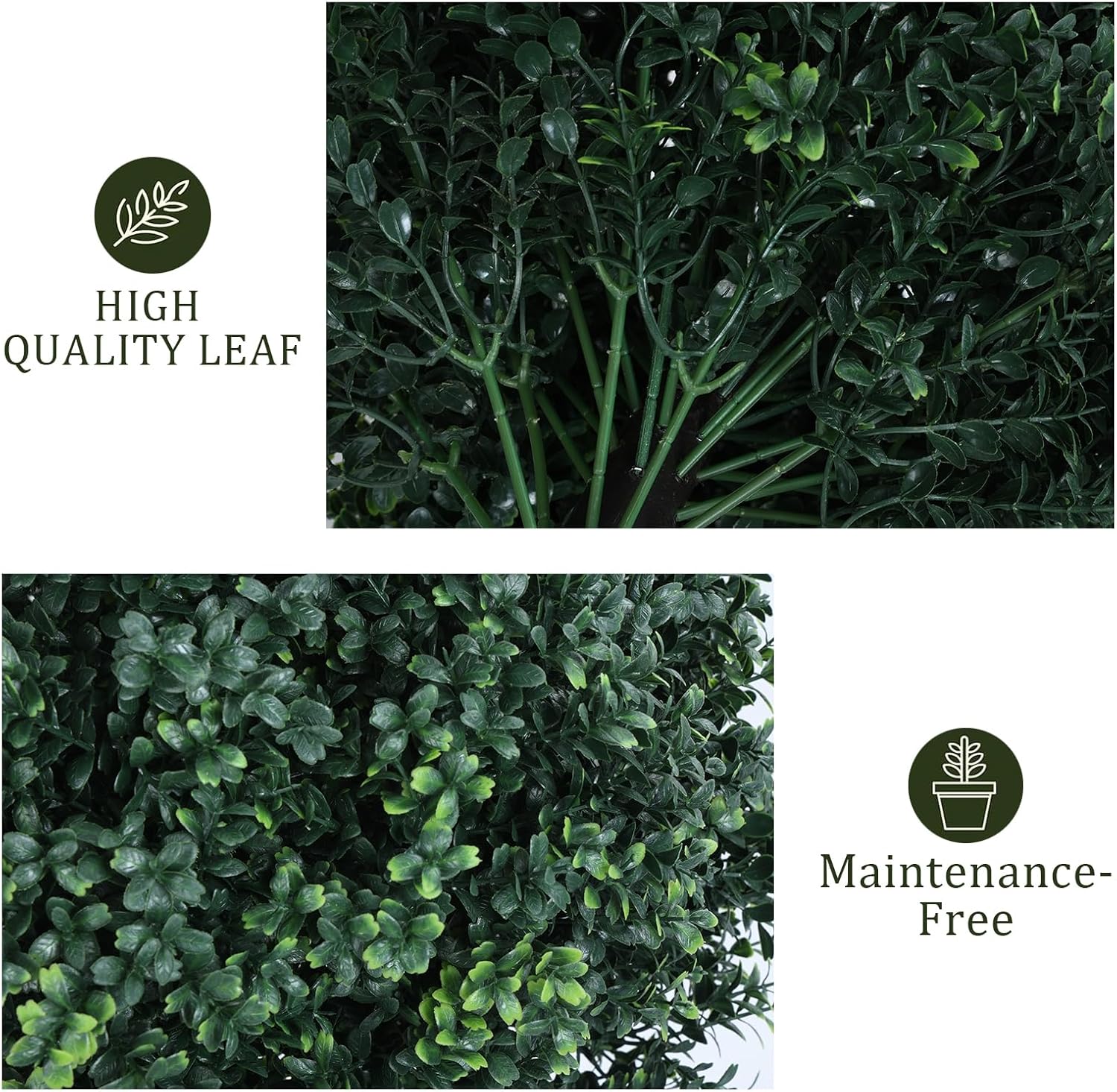 27" Artificial Boxwood Topiary Outdoor Plants with Spike Set of 2, Faux Boxwood Topiary Ball Bushes Outdoor Fake Shrubs UV Resistant for Front Porch Indoor Outdoor Green