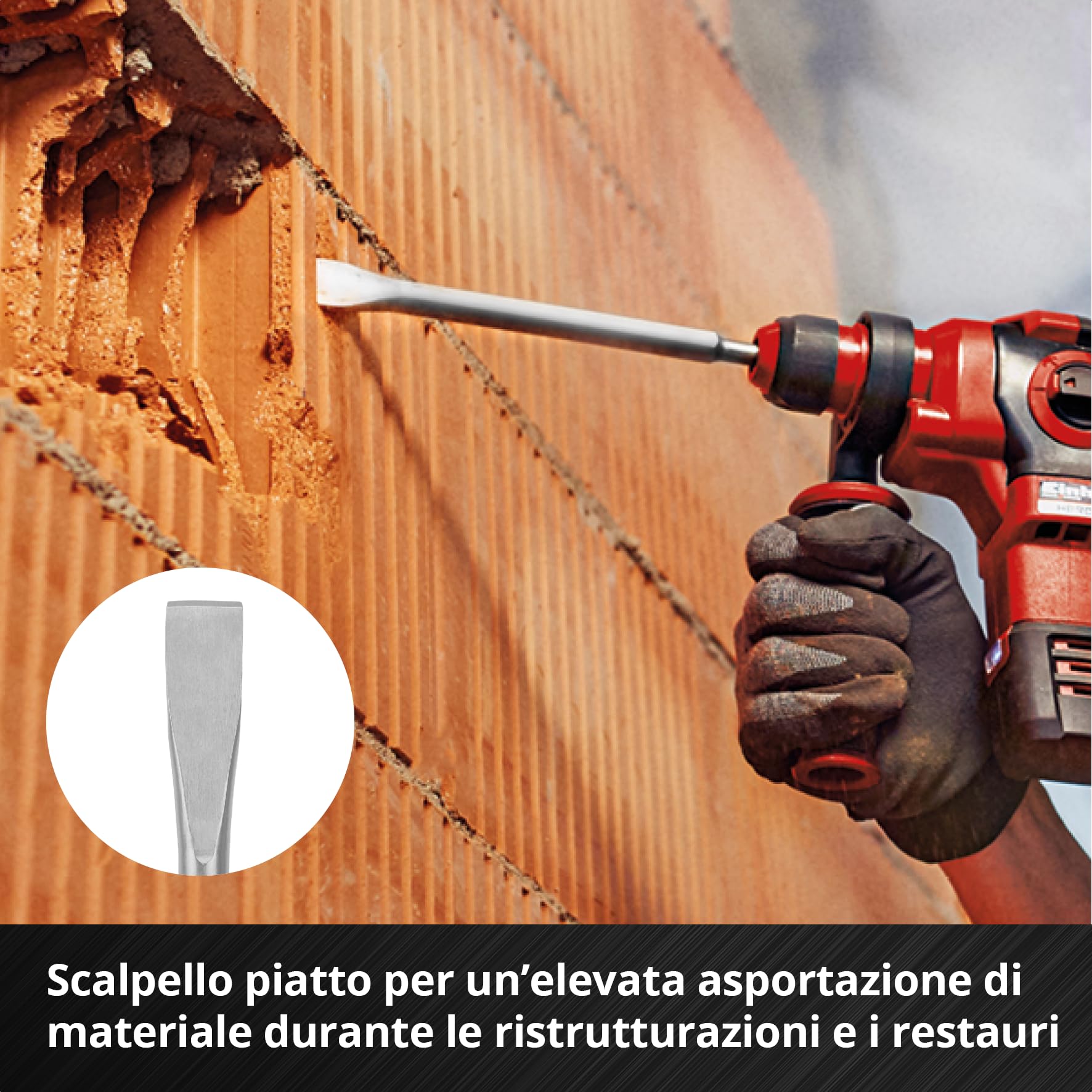 Originale Einhell set di 3 scalpelli SDS Plus, 250 mm (con punta, lama piatta larga 20 mm e lama da scavo larga 40 mm in acciaio 40Cr per lavori di demolizione e ristrutturazione)