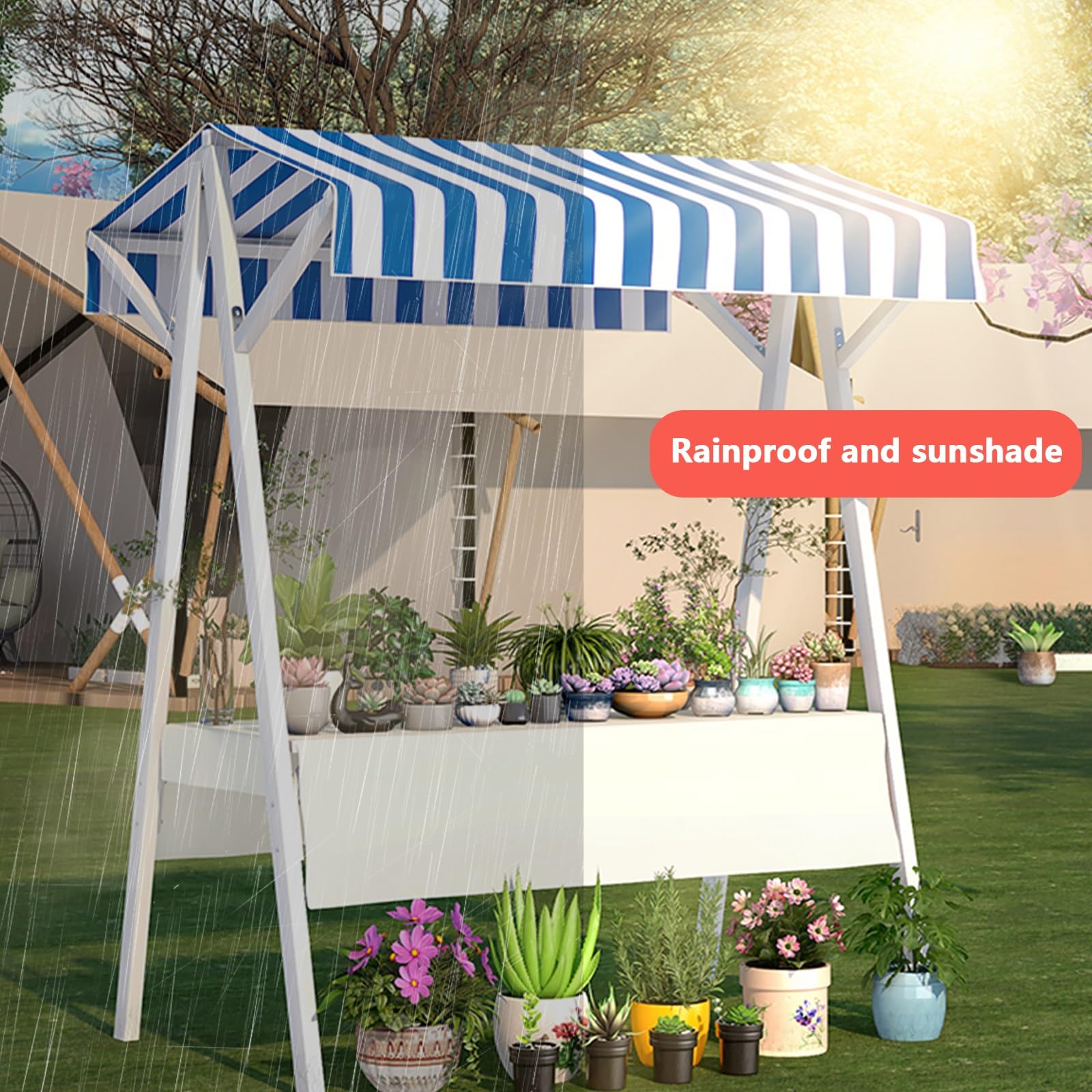 Puesto de mercado, carrito de vendedor ambulante con ruedas, caseta de venta plegable con toldo a rayas, protección contra el sol y la lluvia(Red,110x60x200cm)