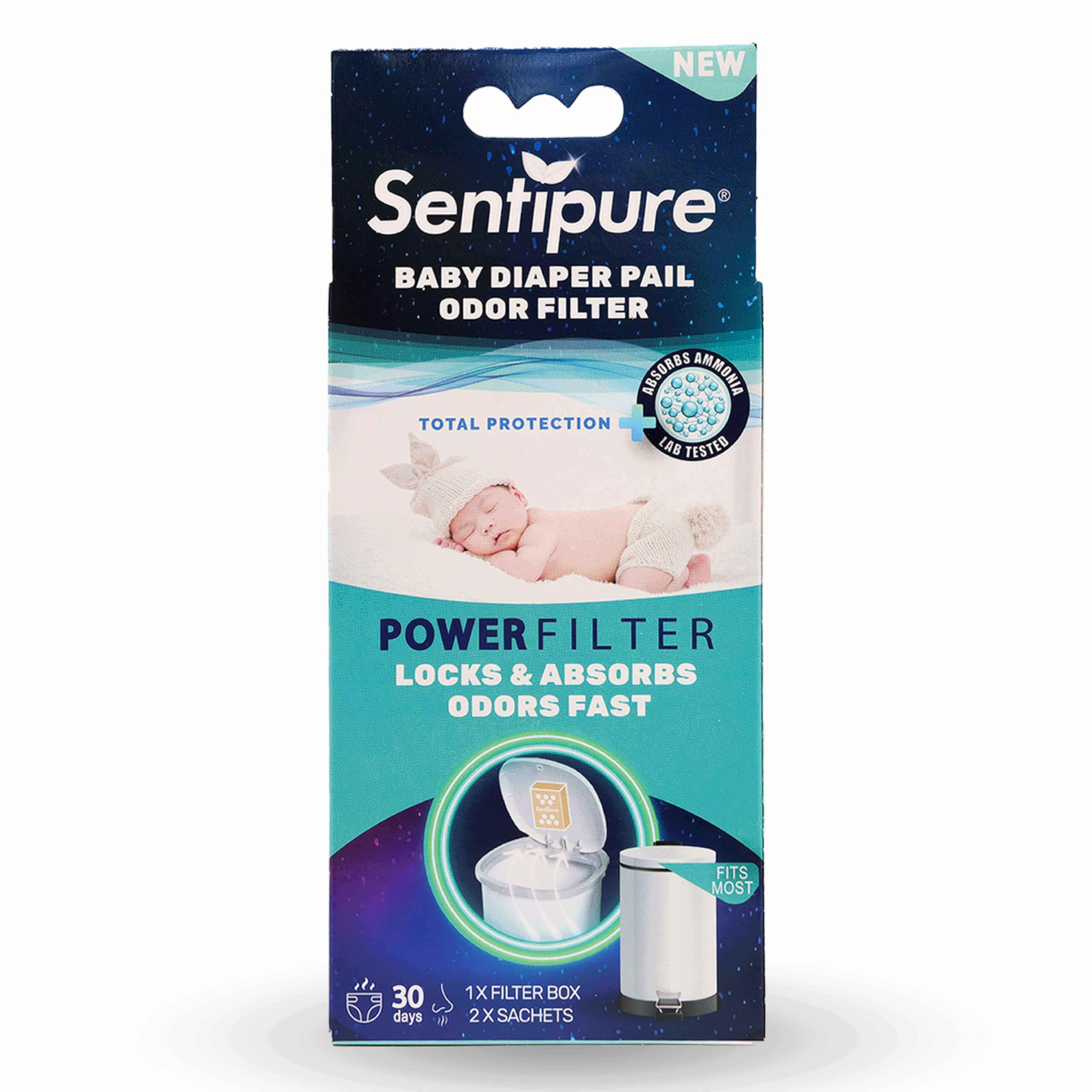 Filtro de olores para cubos de pañales - absorbe malos olores, gases peligrosos de amoníaco, compatible con cubos de pañales comunes: Spross, Angelcare, Ubbi - 1 filtro para 30 días