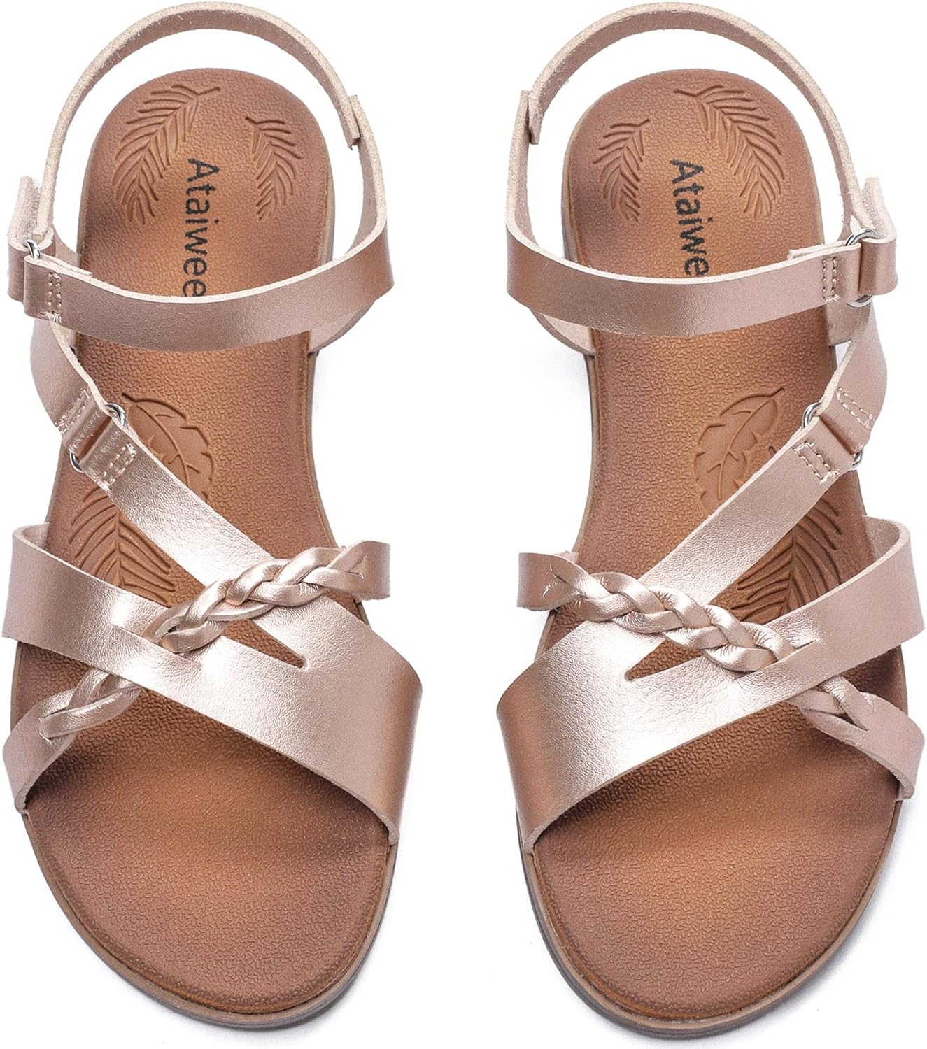 Ataiwee Women's Flat Slide Sandals - Comfortable Slip-On with Ankle Strap,Casual Open Toe Design,Hook-and-Loop Closure Summer Sandals.