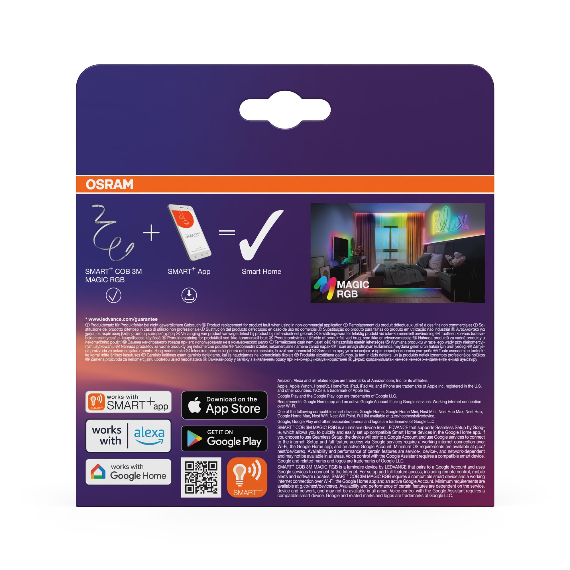 Osram SMART WIFI COB Strips 3m MGC RGB mit Fernbedienung | Smart+ Wifi COB, Silikon, Weiß, 30000 h, 1-Pack