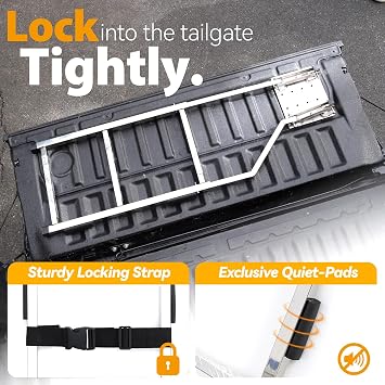 Tailgate Ladder, Stainless Steel Pickup Trucks Tailgate Steps, Elder-Friendly Truck Bed Ladder with Anti-Slip Steps, No Noise Pad, Easy Install Foldable Truck Accessories Universal Fit Ford Ram
