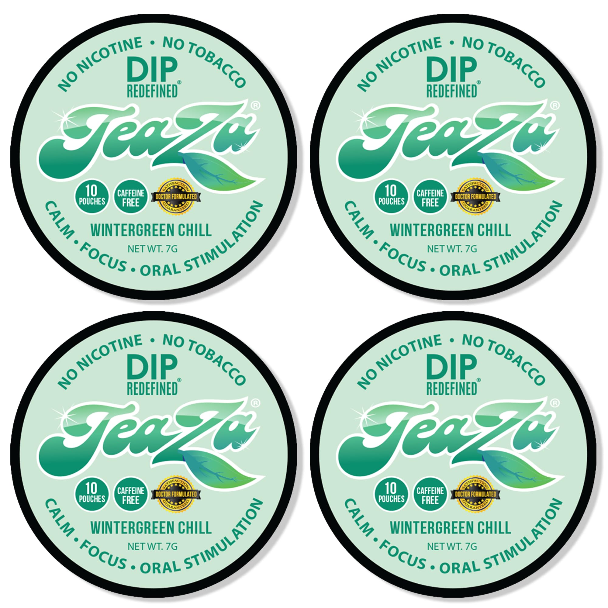 TeaZA Energy Pouches, Tobacco Free Nicotine Free Smokeless Alternative Snuff & Energy Dip Chewing Tobacco Alternative Healthy Dipping Caffeine Free Great for Refreshing - Wintergreen Chill (4 Pack)