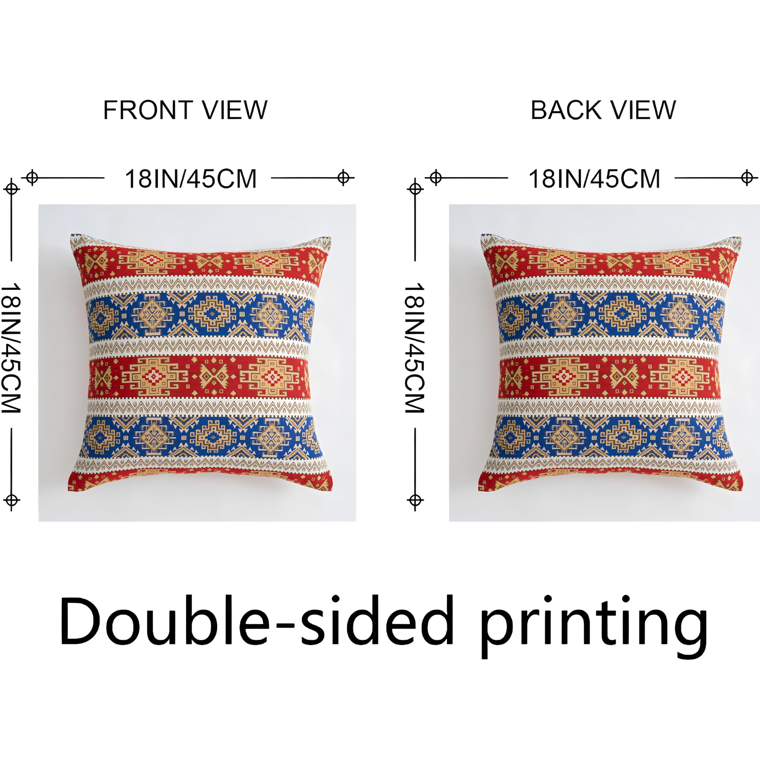 GV DUOKE Boho Throw Pillow Covers 18x18 Inch Set of 2 Square Decorative Farmhouse Red Blue Floral Pillow Cases for Sofa, Couch, Living Room, Bed Room Patio Porch Outdoor