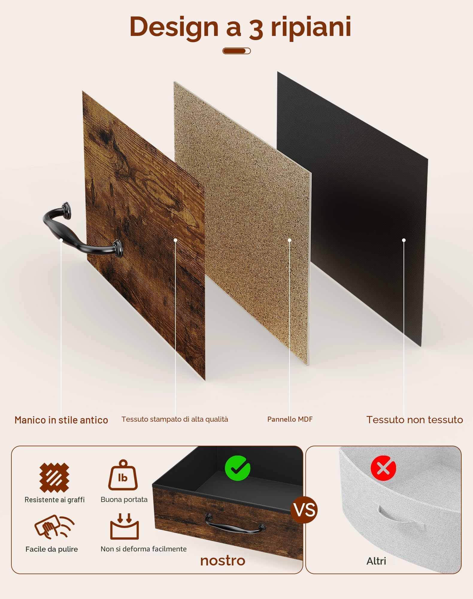 YMYNY Comodino, Tavolino con 2 Cassetti in tessuto, 2 Scaffale aperte, Tavolino Salotto, Tavolino da Divano, Tavolino da Notte per Camera da Letto, Soggiorno, Marrone con venatura di legno HST011H