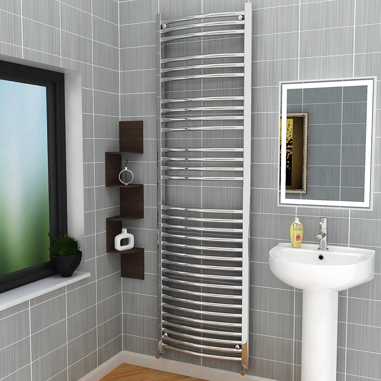 1800 x 600 mm Curved Heated Towel Rail Chrome Bathroom Ladder Radiator