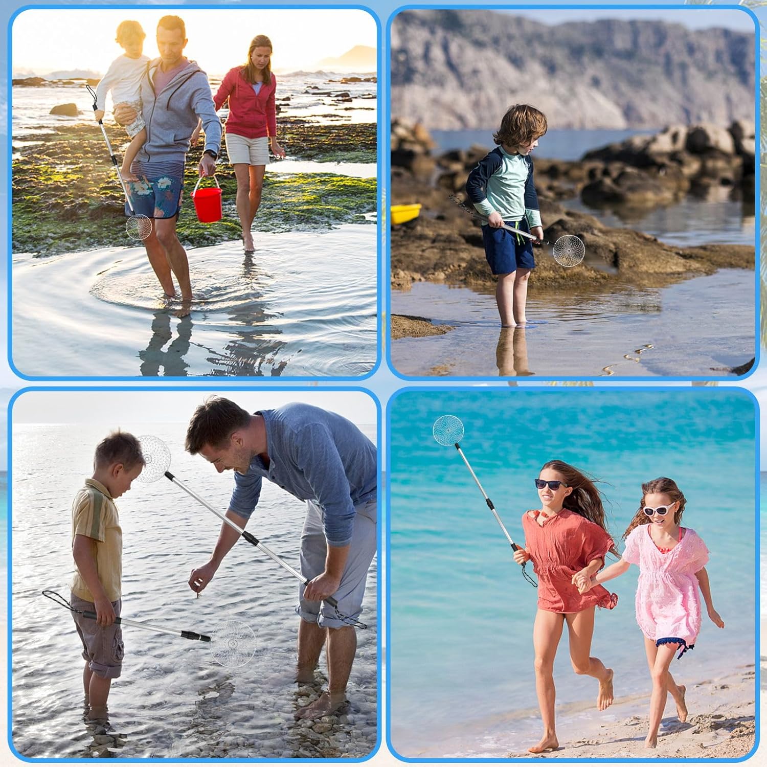 2Pcs Sand Sifter for the Beach, Shark Tooth Sifter Shell Scooper Sand Shovels, Retractable Beach Sand Sifter Shell Tool, Rock Scooper for Kids Girls Boys Picking Up Shells Beachcombing & Rock Hunting