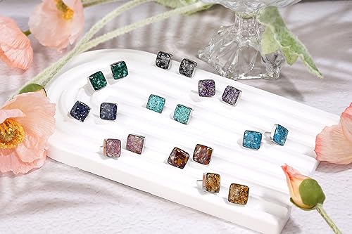 Miniatura 5 de Lauren-Spencer Aretes cuadrados de piedra preciosa para mujer, delicados aretes de piedra pulida de malaquita y sodalita, hipoalergénicos, aretes