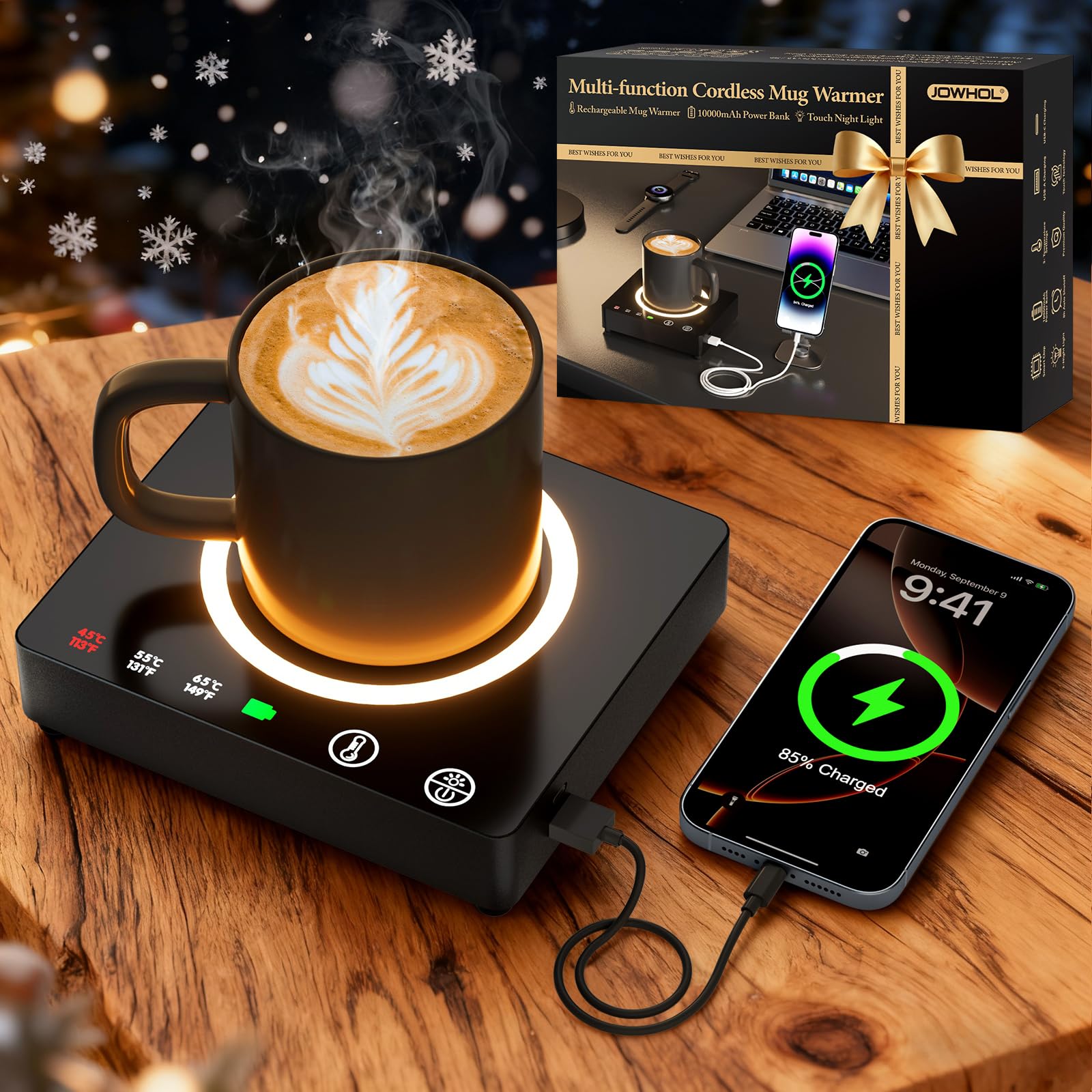 Amazon.com: Mug Warmer Cordless 180 Min Battery Life - 10000mAh Portable  Charger, Wireless Coffee Cup Warmer for Desk, 3 Temp Settings, Smart Candle  Heat Plate for Home, Office, Travel, Camping & Gifts