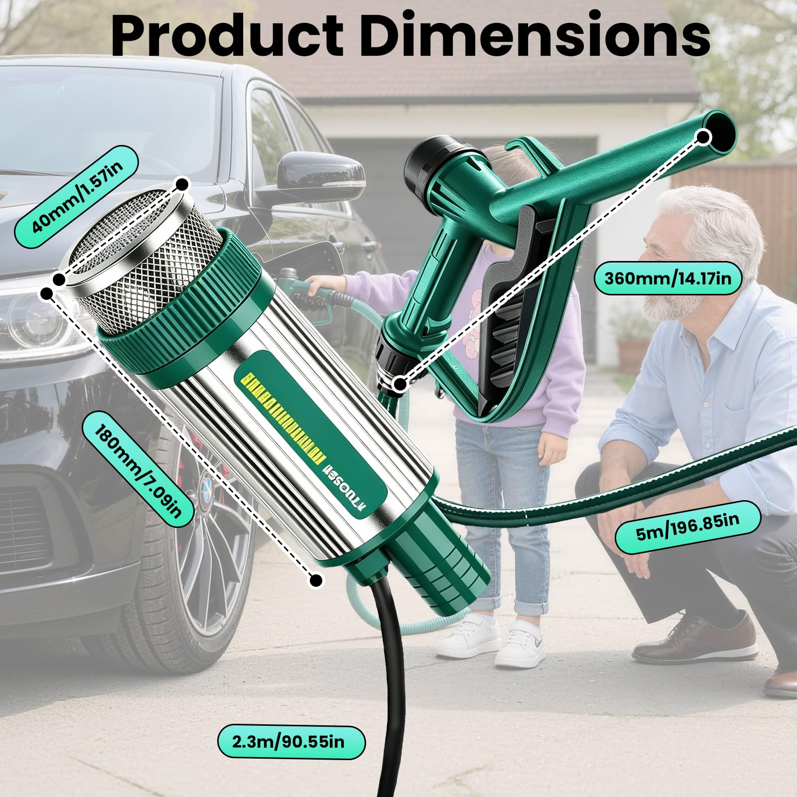 Pompa di travaso Diesel 12V, con Tubo da 5 m, Portata 30 LPM, Pompa per Olio e Acqua, Pompa Carburante con Filtro di precisione Anti-intasamento, per Il trasferimento di Diesel, Cherosene e Acqua