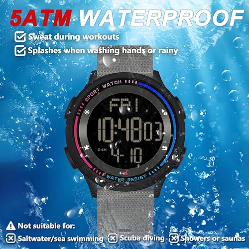 Miniatura 4 de Relojes deportivos para hombre, reloj digital impermeable, reloj despertador, cronómetro, calendario de cuenta regresiva, reloj táctico para hombre,