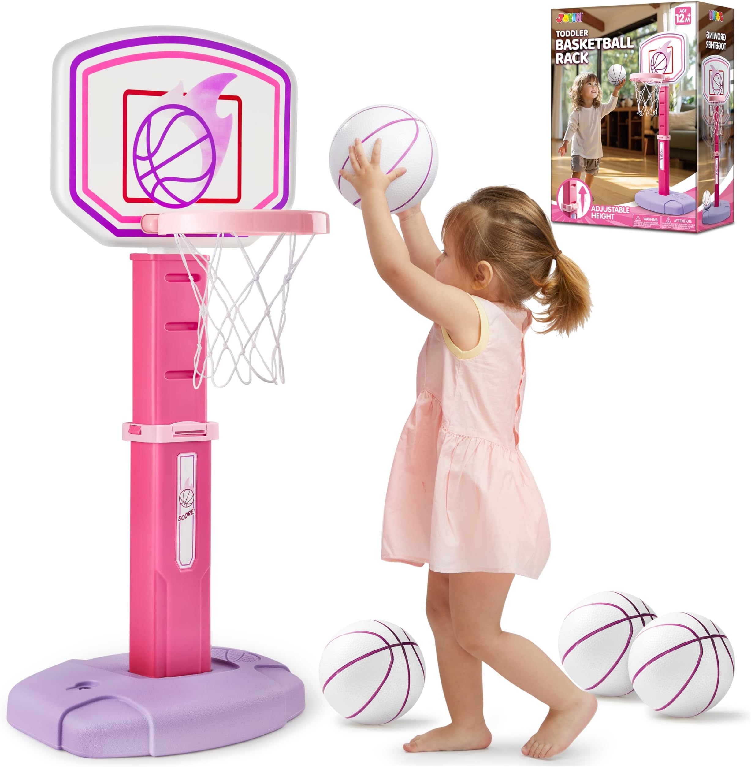 JOYIN Toddler Basketball Hoop, Adjustable Basketball Goal with 4 Balls for Kids Indoor Outdoor Play, Basketball Arcade Game, Christmas Birthday Gift for Boys Girls Age 1 and Up - Air Pump Included
