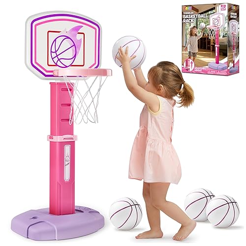 JOYIN Toddler Basketball Hoop, Adjustable Basketball Goal with 4 Balls