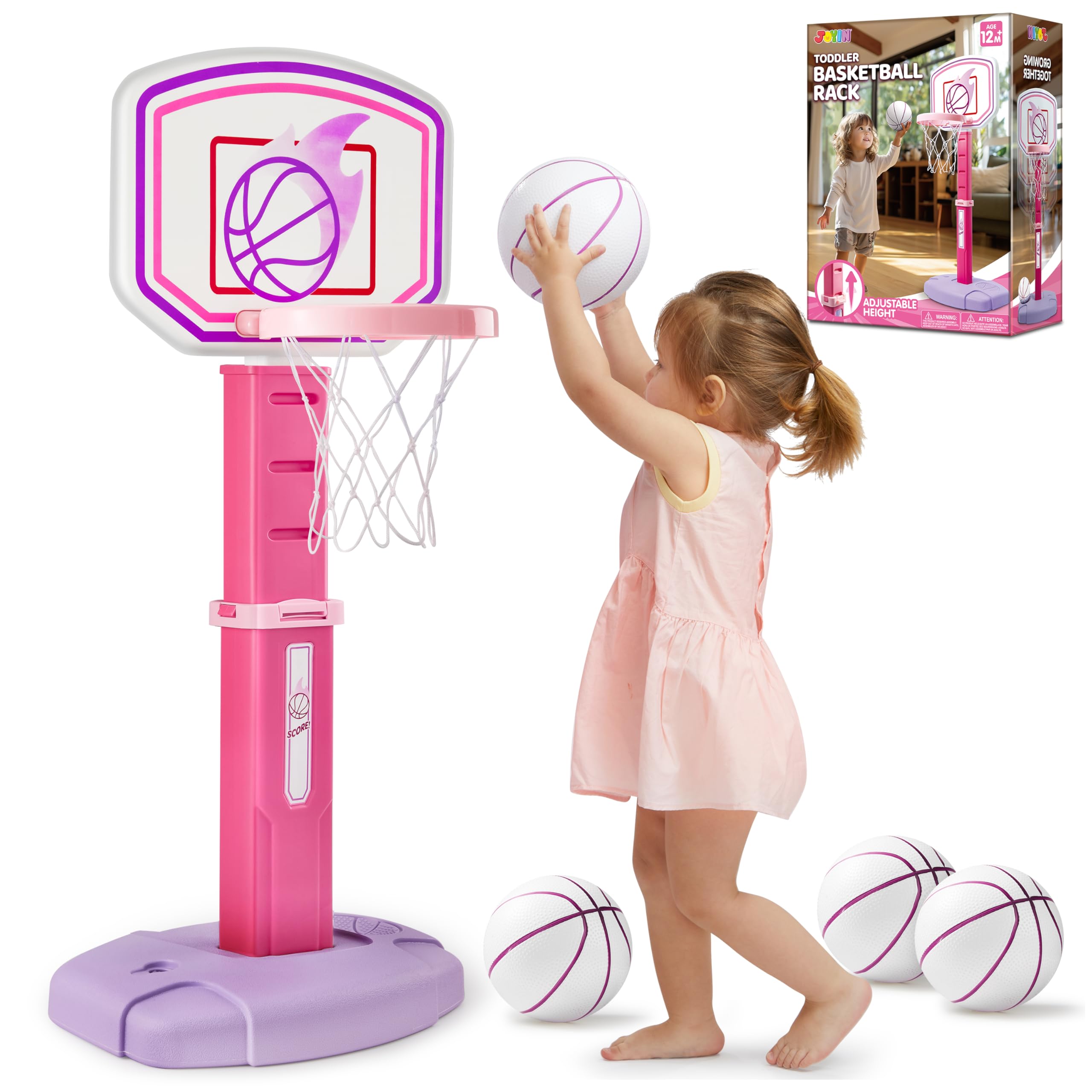 JOYIN Toddler Basketball Hoop, Adjustable Basketball Goal with 4 Balls for Kids Indoor Outdoor Play, Basketball Arcade Game, Christmas Birthday Gift for Boys Girls Age 1 and Up - Air Pump Included