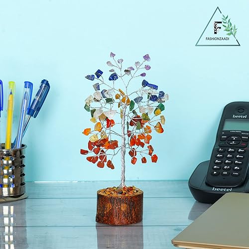 Miniatura 6 de FASHIONZAADI Árbol de dinero bonsái de piedra natural de siete chakras, Feng Shui, para equilibrar chakras, cristales de buena suerte, decoración de