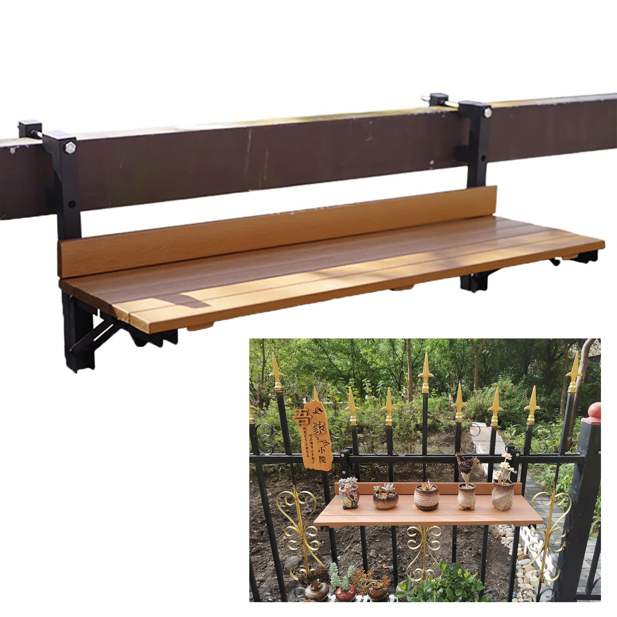 Hängetisch Balkon,klapptisch balkongeländer,Balkonhängetisch Klappbar,Balkontisch Zum Einhängen,Balkontisch Wetterfest,Hängetisch Gartentisch Klapptisch,80*26cm/31.4*10.2in ( Color : Wood color , Size