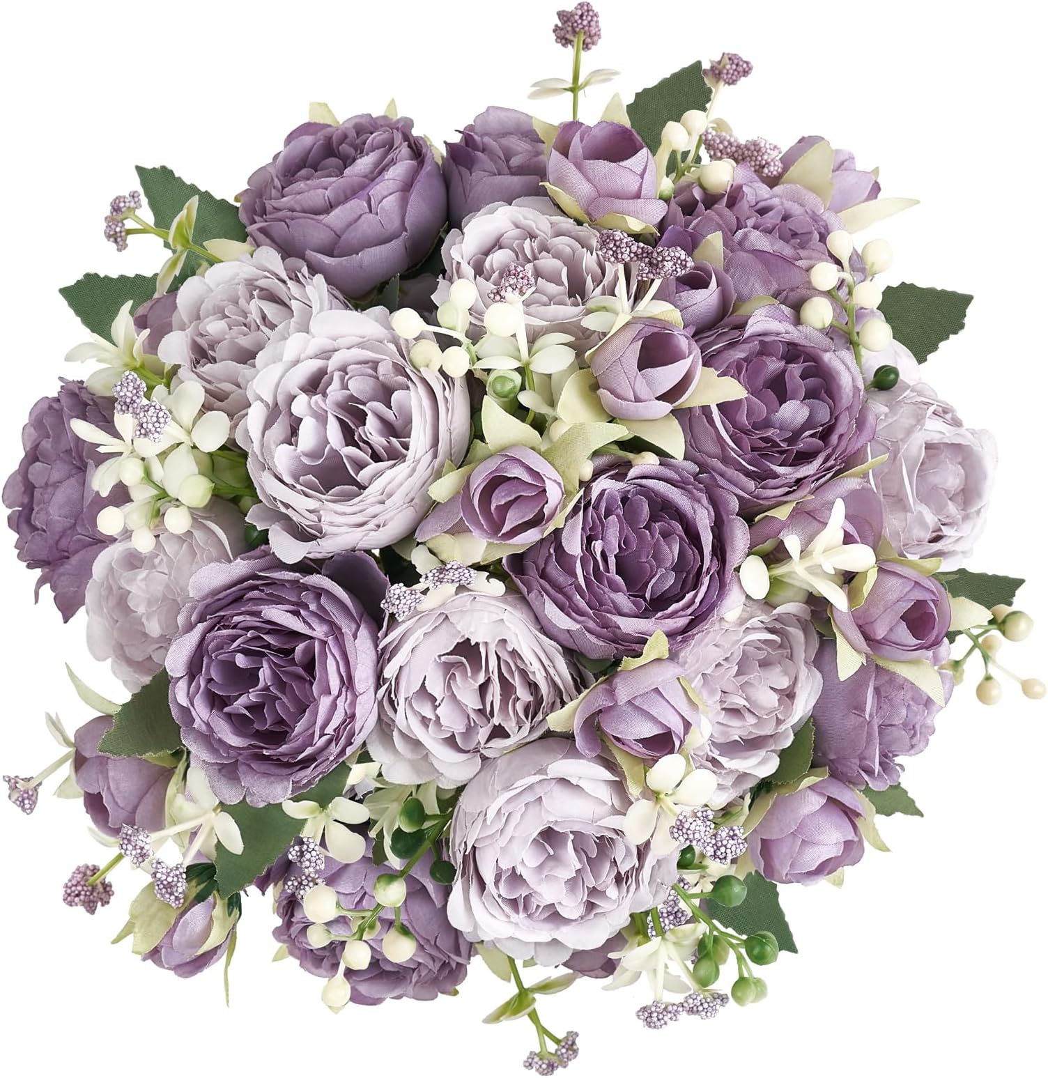 Mkono Peonies Artificial Flowers, Small Silk Flowers for Home Decor Indoor Fake Bouquet Faux Floral Arrangements Dining Table Centerpieces for Kitchen Bridal Wedding Party Decor Purple