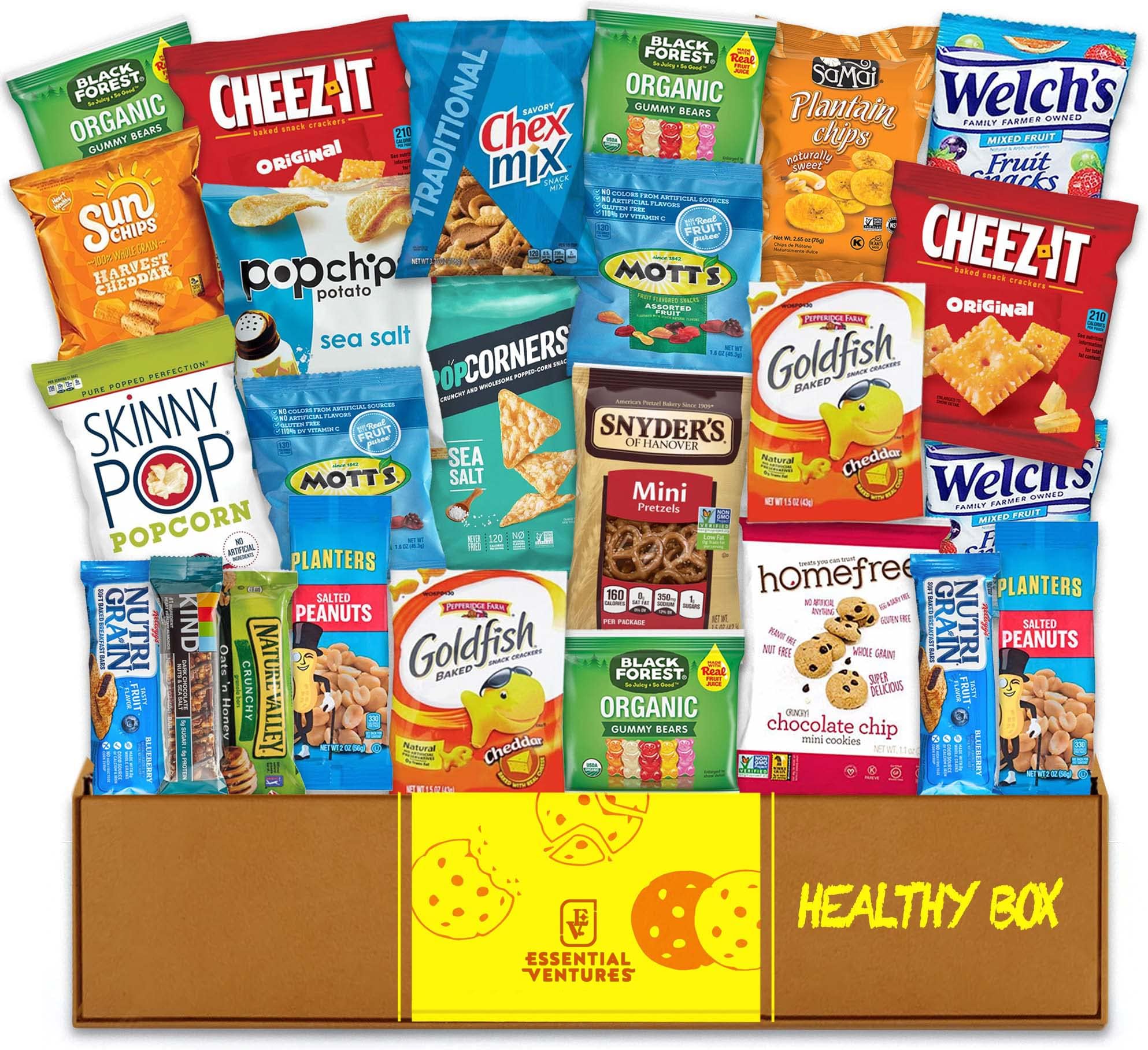 Essential Ventures Healthy Crave Box - 24 Count - Camp Crave Box - College Gift for Adults & Kids - Healthy Care Package for Women & Men - Food Gift Box - Birthday's, Thank You, College