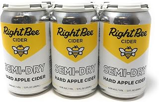 Right Bee Cider Hard Apple Semi-Dry Cider 6Pk Cans, 12 Fz