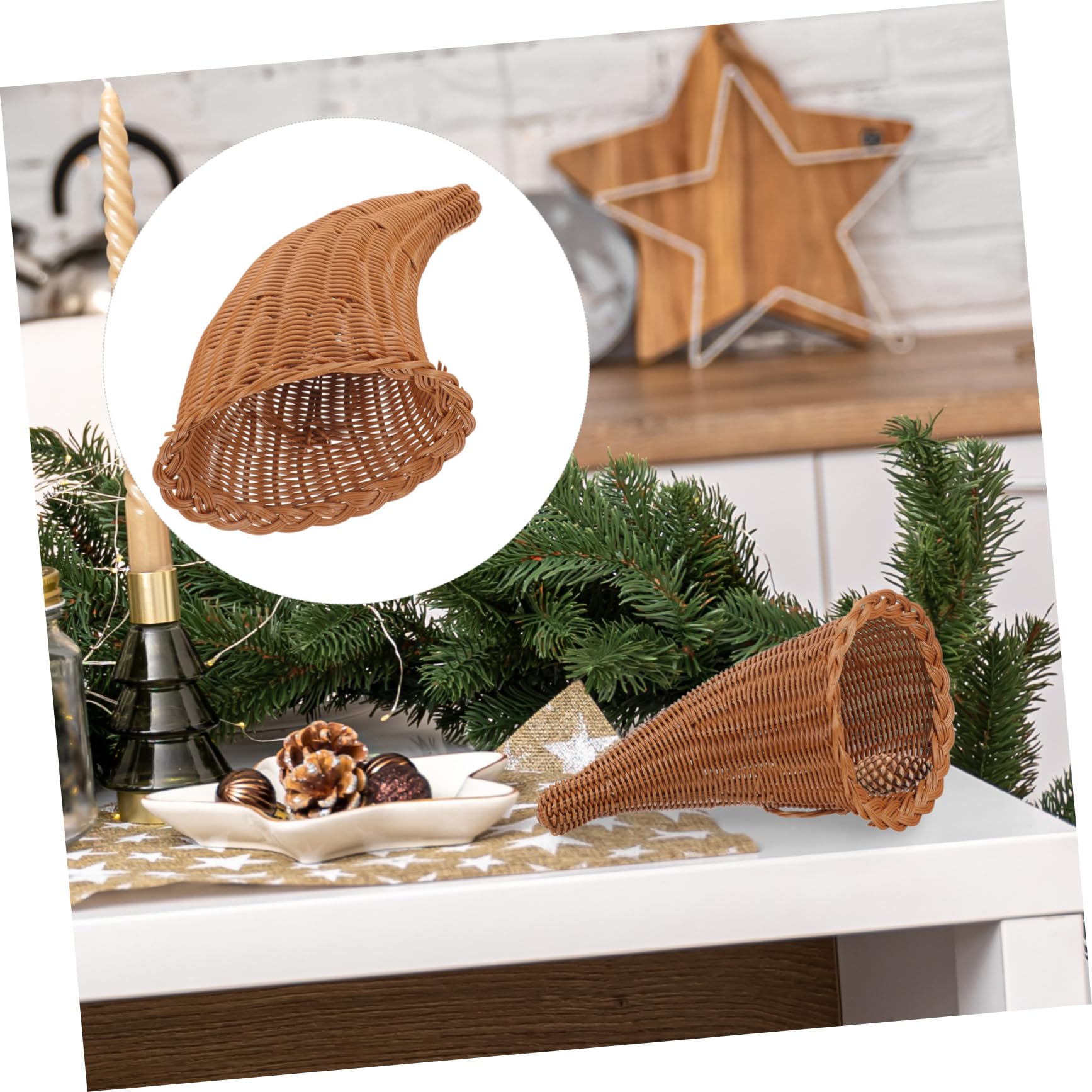 GALPADA Cesta Cornucopia Tejida Multiusos De PP Caramelizada 18.5x3.5x28 Cm para Almacenamiento y Decoración del Hogar