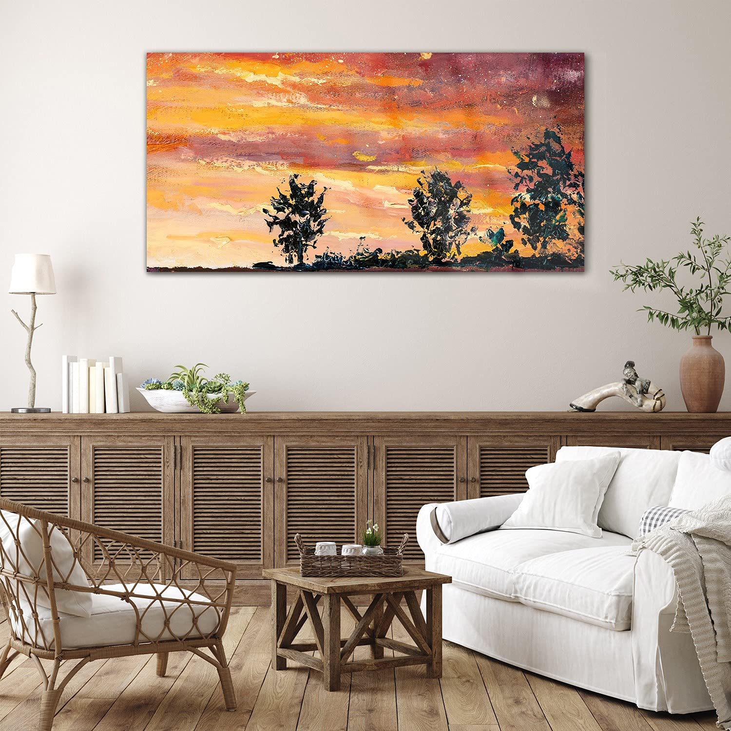 Coloray Pintura Vidrio Acrílico 140x70cm Cuadro De Pared De Arte De Vidrio Mural Sala De Estar Cocina Acryl - Árboles Cielo