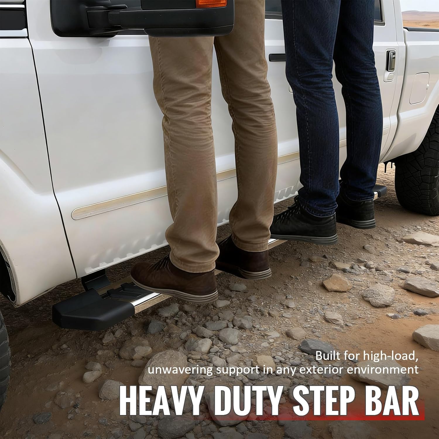 IKON MOTORSPORTS, Running Boards Compatible with 1999-2016 Ford F250 F350 F450 F550 Superduty Crew Cab, V Style Silver Stainless Steel Side Step Bar Nerf Bar