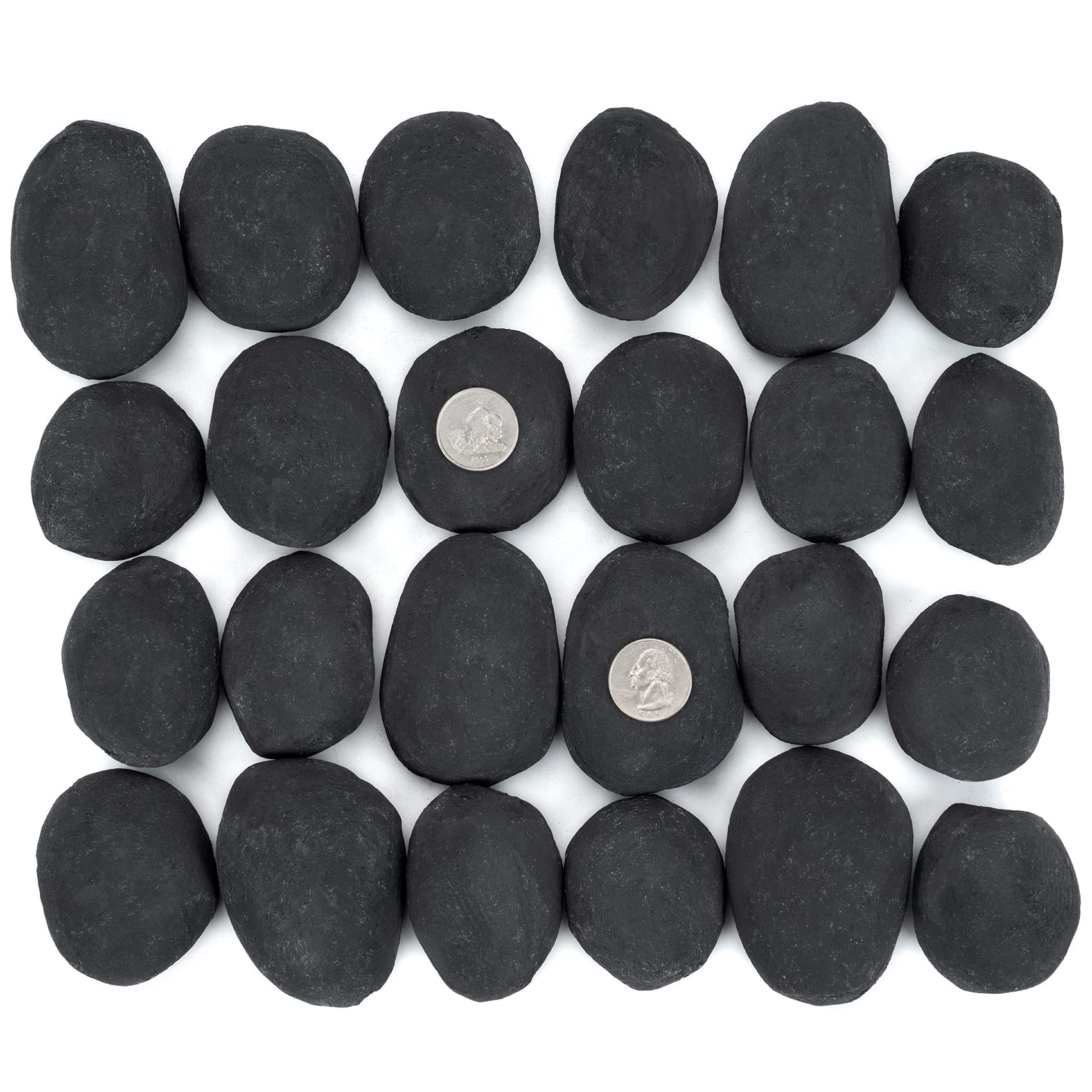 Stanbroil 24pcs Light Weight Ceramic Fiber Pebble Stones for Indoor Outdoor, Gas Inserts, Ventless, Vent Free, Electric, Outdoor Fireplaces and Fire Pits - Black