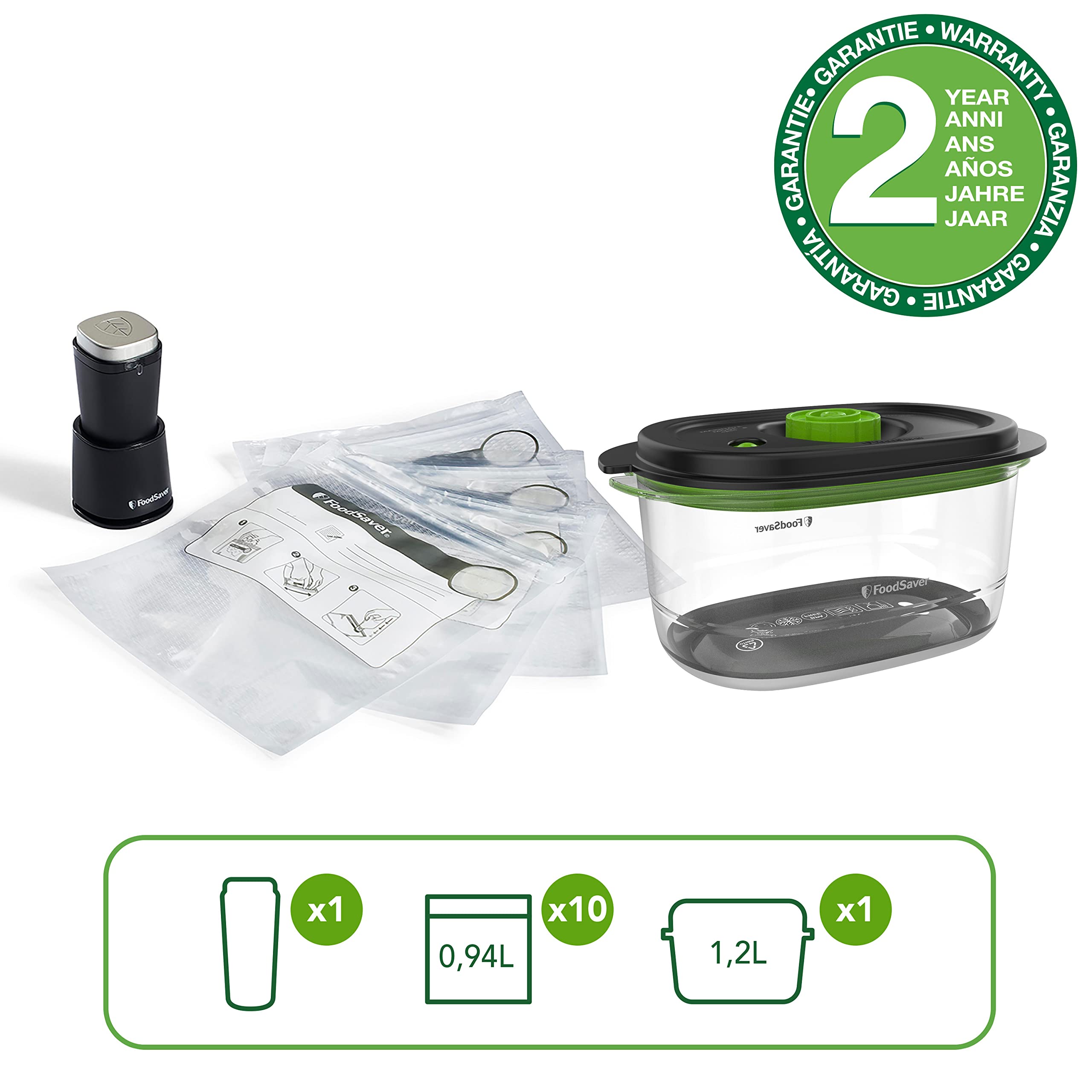 FoodSaver Appareil de mise sous vide portatif et sans fil | avec station de chargement | Machine sous vide alimentaire avec 1 récipient de conservation et 5 sacs de conservation à glissière [VS1199X]