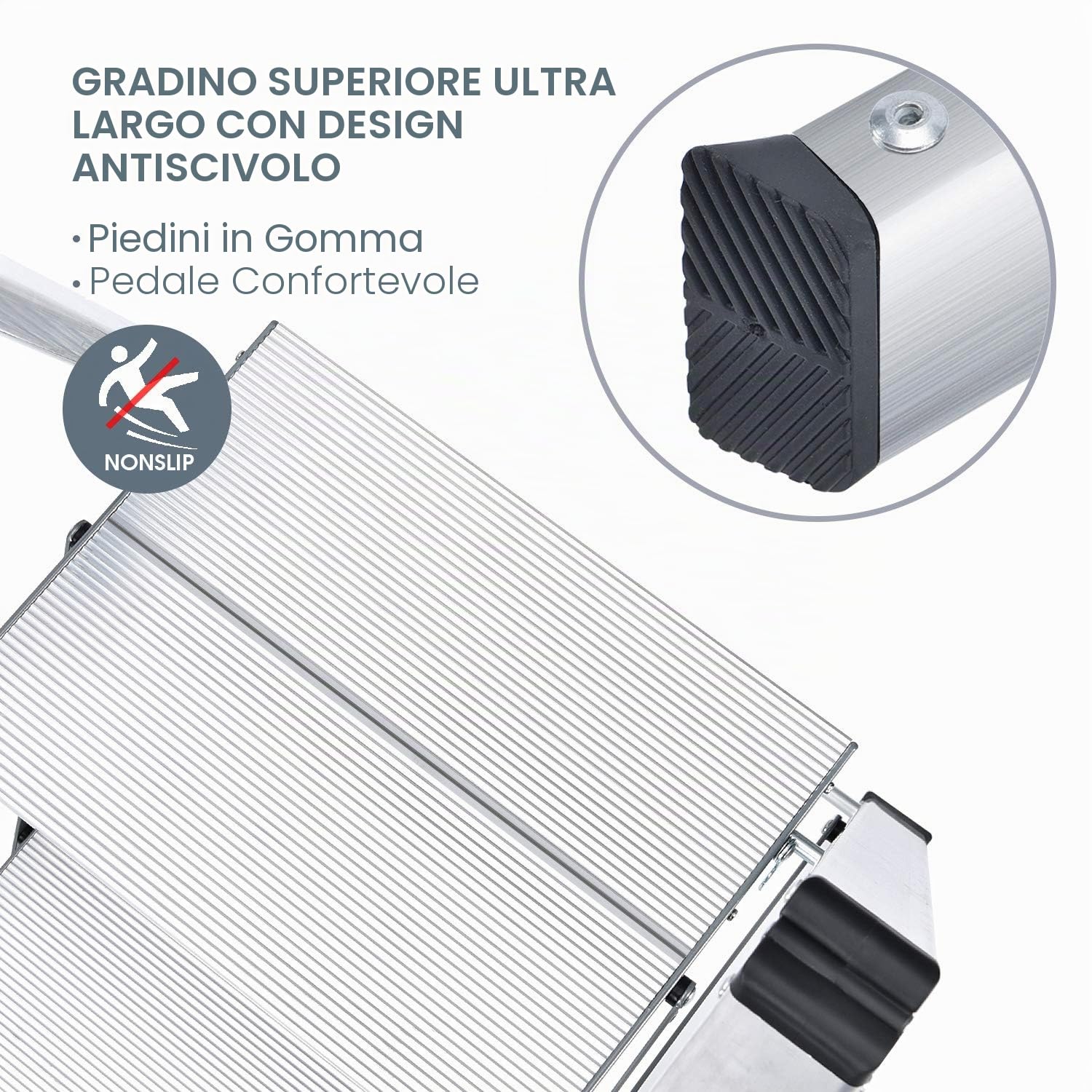KINGRACK Scaletta pieghevole in alluminio a 3 gradini, sgabello portatile sottile, scaletta di sicurezza per uso domestico con multifunzione (Argento, 3 Passi)