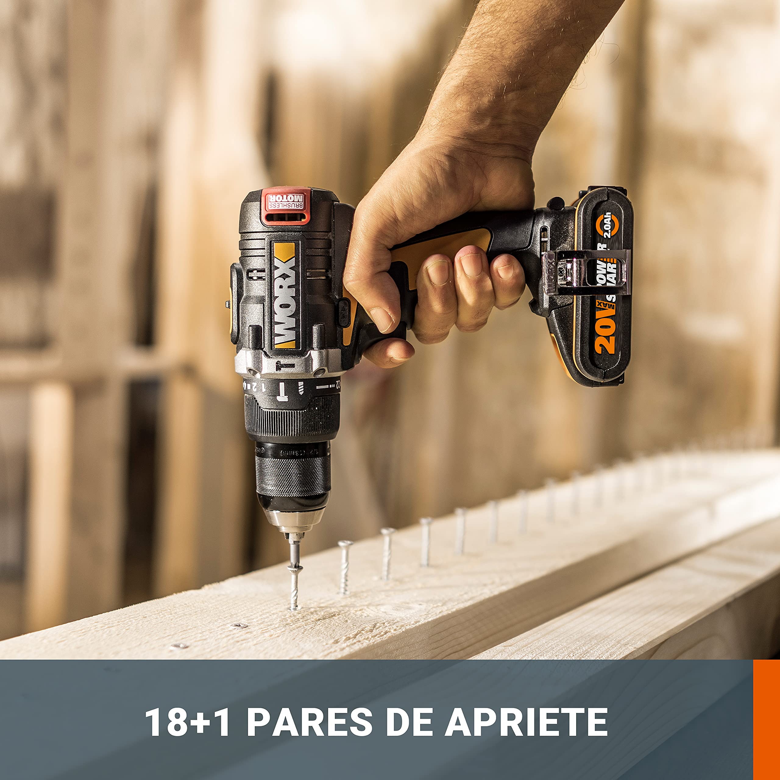 Taladro atornillador Brushless 20V WORX | PowerShare | WX175.9 - Sin batería, ni cargador | motor sin escobillas