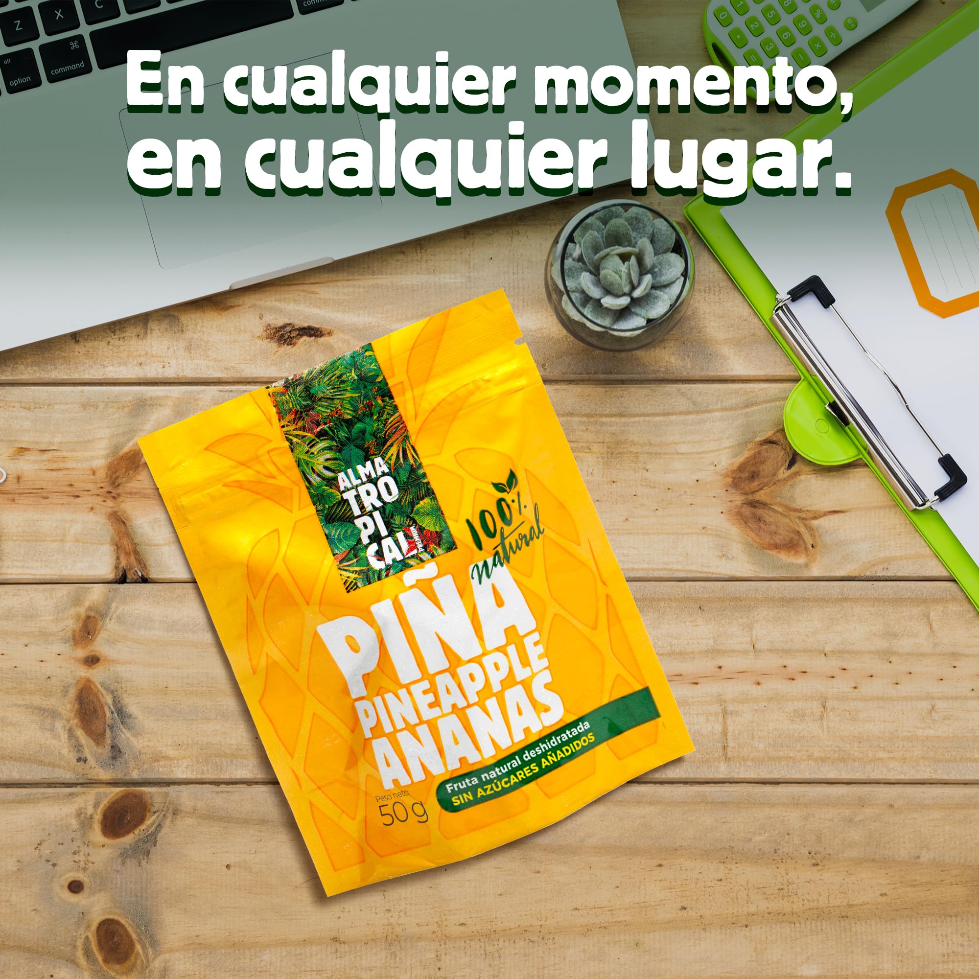 Alma Tropical - Piña Deshidratada Completamente Natural de Costa Rica (Caja 24 x 50g) | Snack saludable, Sin azúcares añadidos, Sin Alérgenos, Sin Glúten, Sin Conservantes