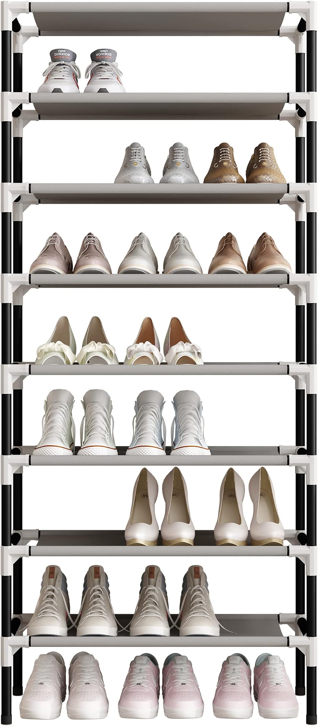 S-113 Black 8 Tiers Shoe Storage Rack Organiser Shelf Hold Stand for 24 Pairs Shoes, Extra Sturdy Design Using 16mm Thickened Tubes