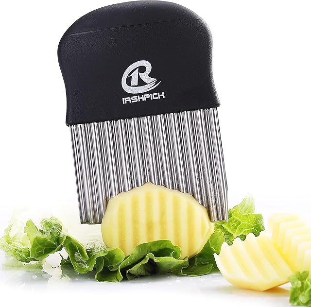 Crinkle Cutter, Stainless Steel Potato Chipper Chip Cutter, Potato Cutter French Fries Vegetable Cutter and Fruit Slicer, Potato Spiral Cutter by IrshPick