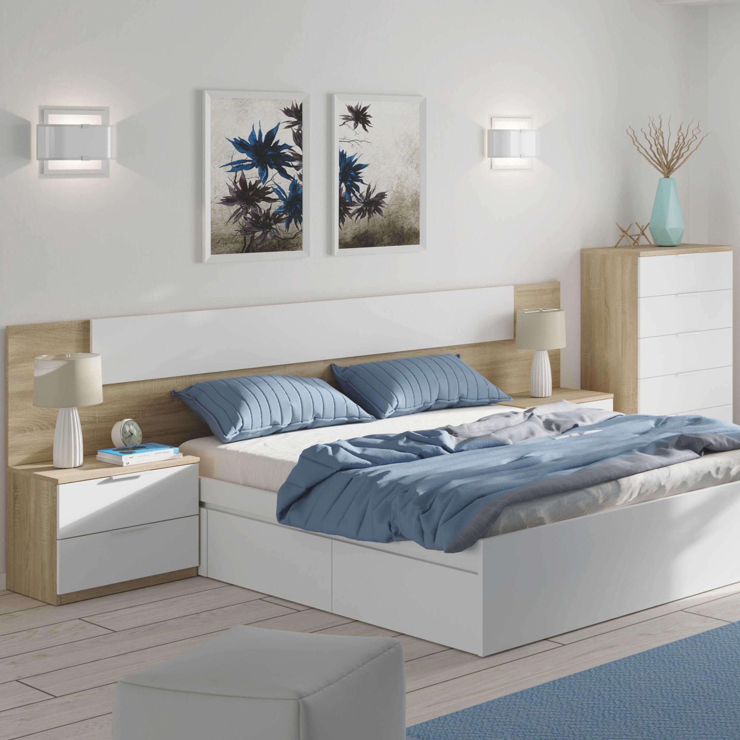 Miroytengo Pack Muebles Dormitorio Estilo Nórdico para Camas 150 cm (Cabezal+2 Mesitas+Armario)
