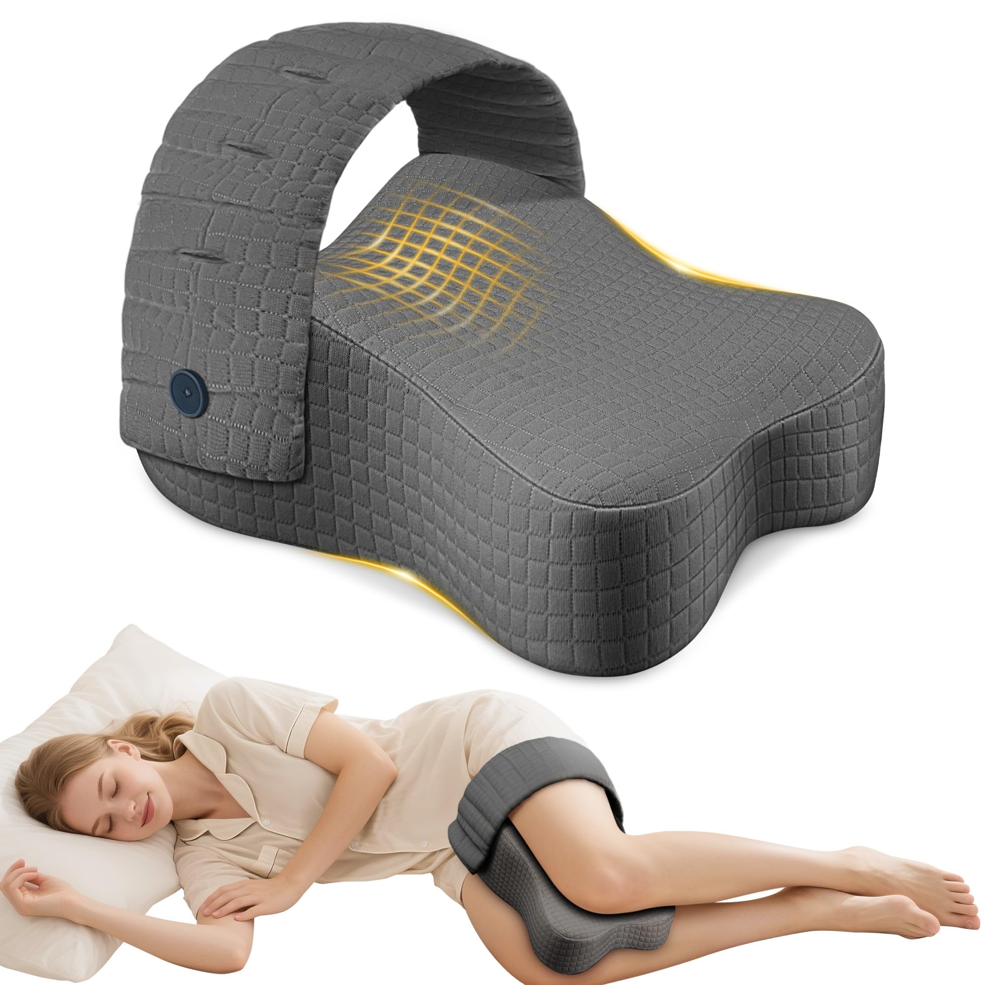 ROKAFU Knee Pillow for Side Sleepers, Leg Pillow for Side Sleeping, Sciatica Pain Relief, Hip with Ergonomic Memory Foam – Large Grey Cushion for