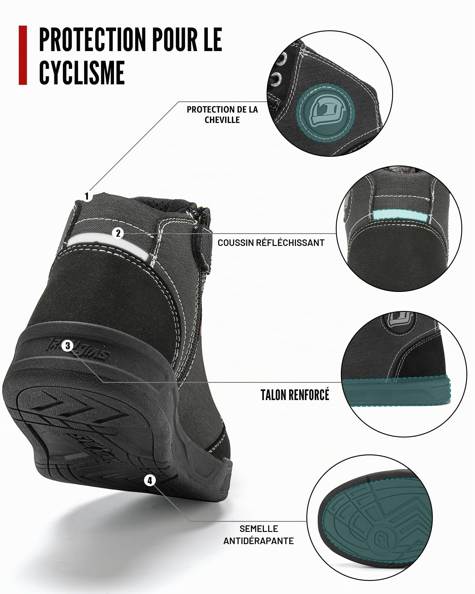 IRON JIA'S Chaussures Moto Hommes Femme Normes CE Bottes Moto Hommes | Décontractées Antidérapantes avec Support de Cheville Semelles Antidérapantes Adaptées à la Conduite de Moto
