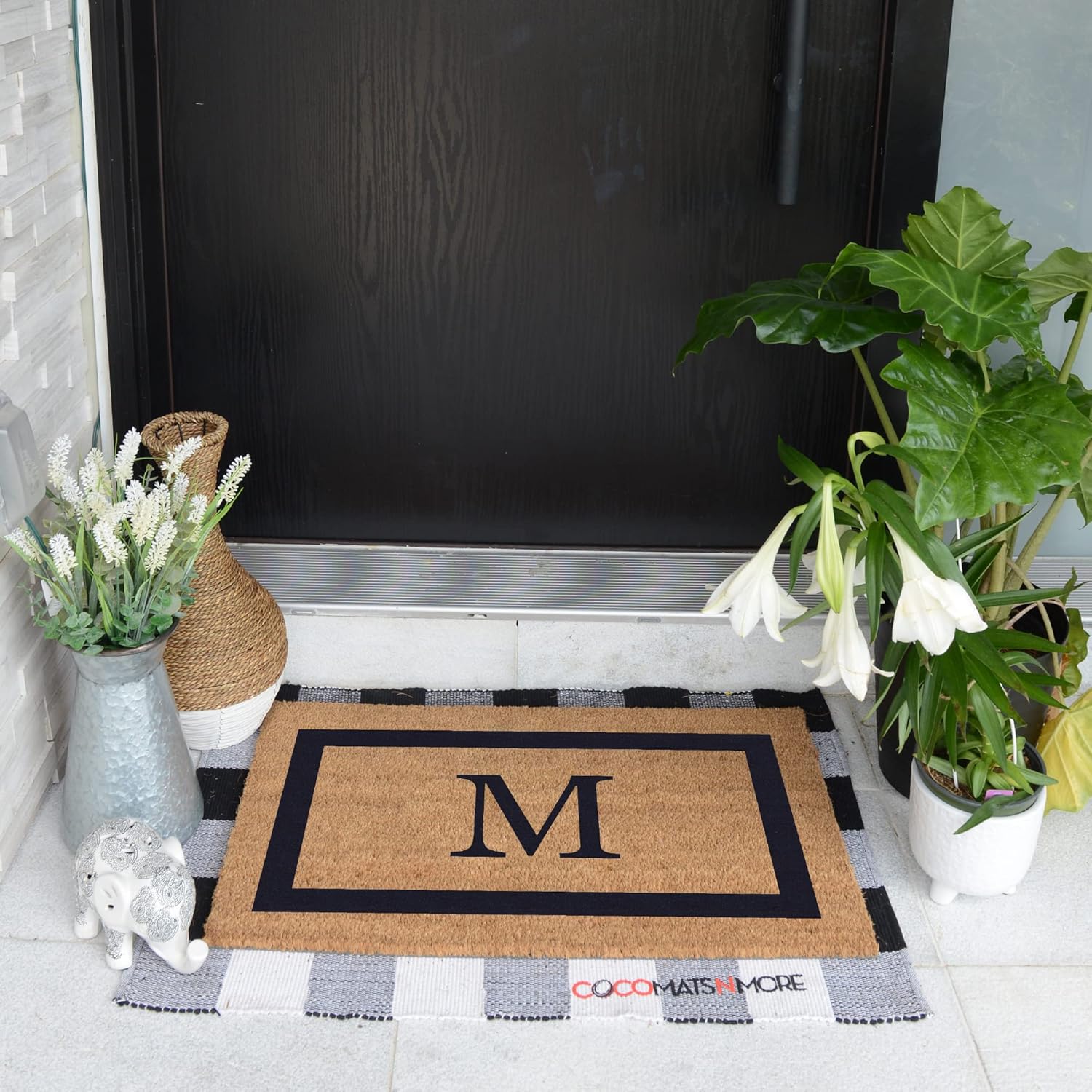 COCO MATS 'N MORE Personalized Coco Coir Front Door Mat – Monogrammed Welcome Porch Mat for Home Entrance, Heavy-Duty Vinyl Backing Non Slip Mat (18" x 30" | Blue | Single Border | Made in USA)