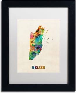 Trademark Fine Art Belize Watercolor Map Artwork by Michael Tompsett in White Matte, 11 x 14"