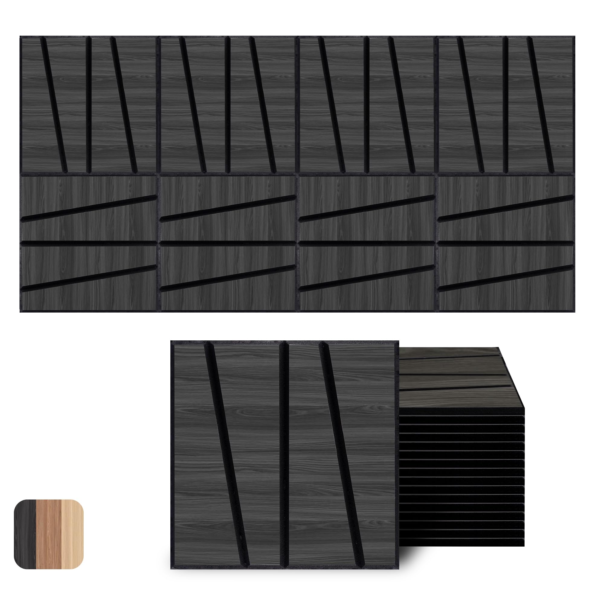 WoveN SounD Acoustic Wall Panels, Black Oak, 16 Pack, 12x12 in