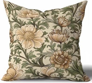 Vintage William Morris Inspired Poppy Floral Throw Pillow Cover 1818, Olive Green Botanical Cushion Cover,Retro Floral Art Decorative Square Pillowcase for Sofa Bed Farmhouse,No Insert