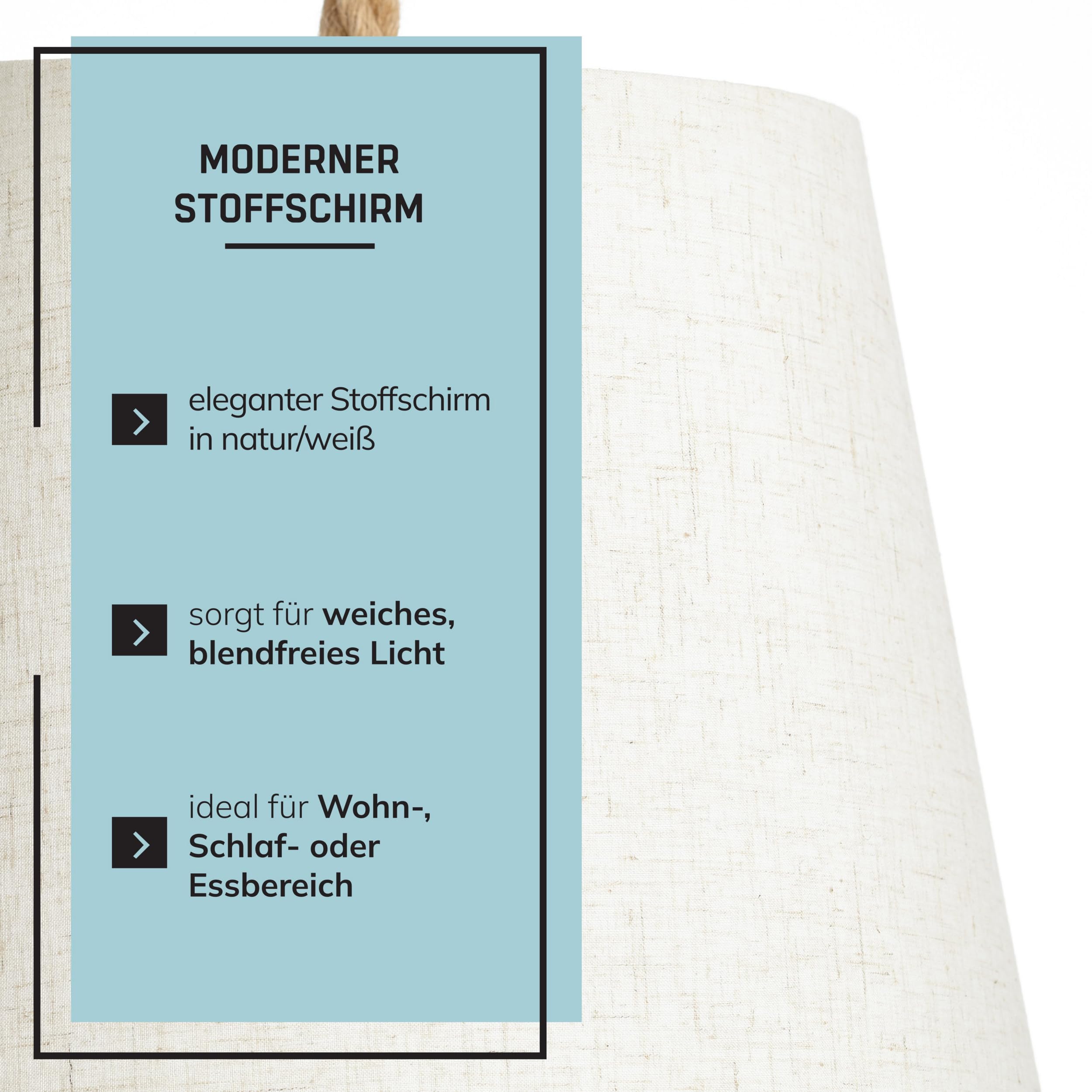 Lightbox Boho Hängelampe mit Stoffschirm & Seil-Kabel - natürliche Pendelleuchte Ø 35 cm - Lampe für Esstisch, Wohnzimmer & Schlafzimmer - E27 Fassung exkl. LED