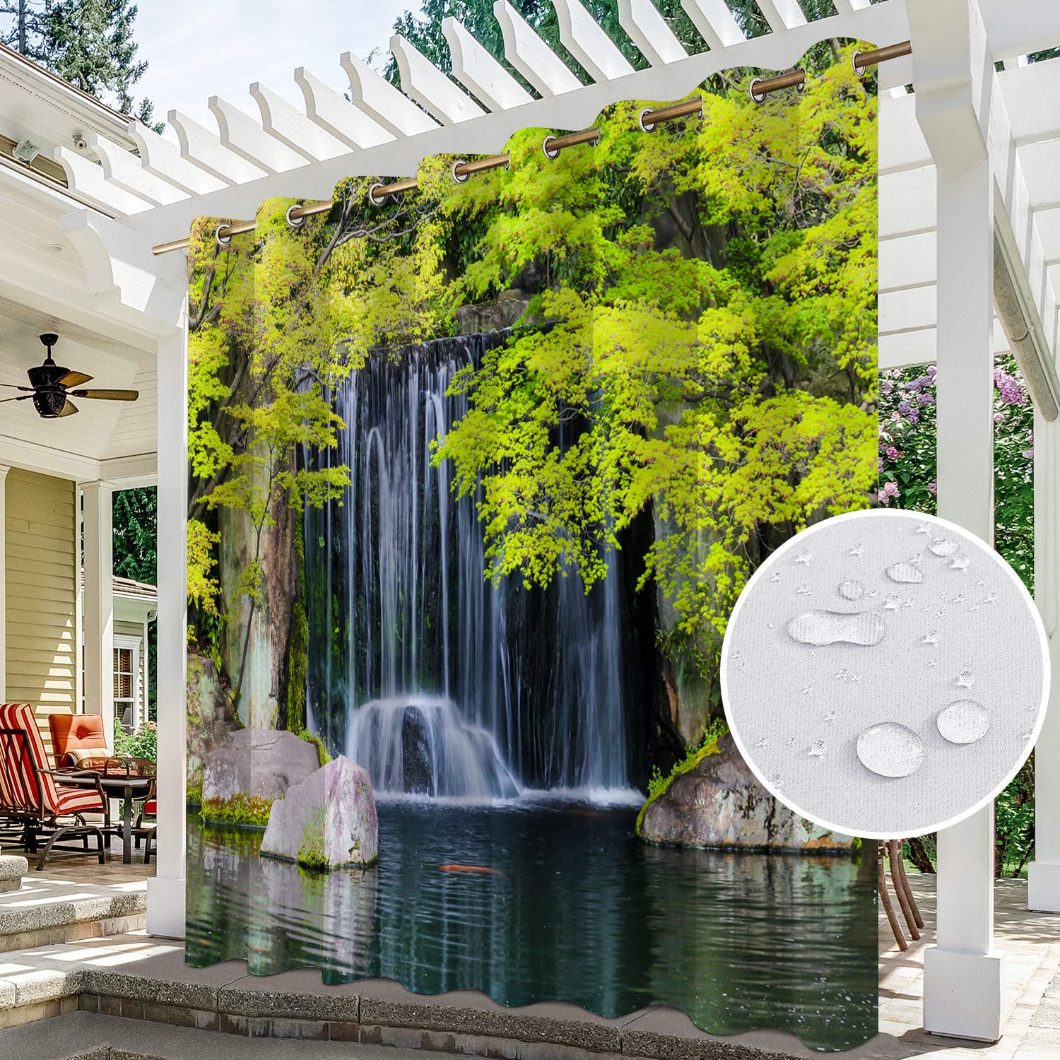Rideaux de jardin imperméables pour terrasse, porche, pergola cabane, tonnelle, auvent à œillets - Un panneau (300 x 234 cm)