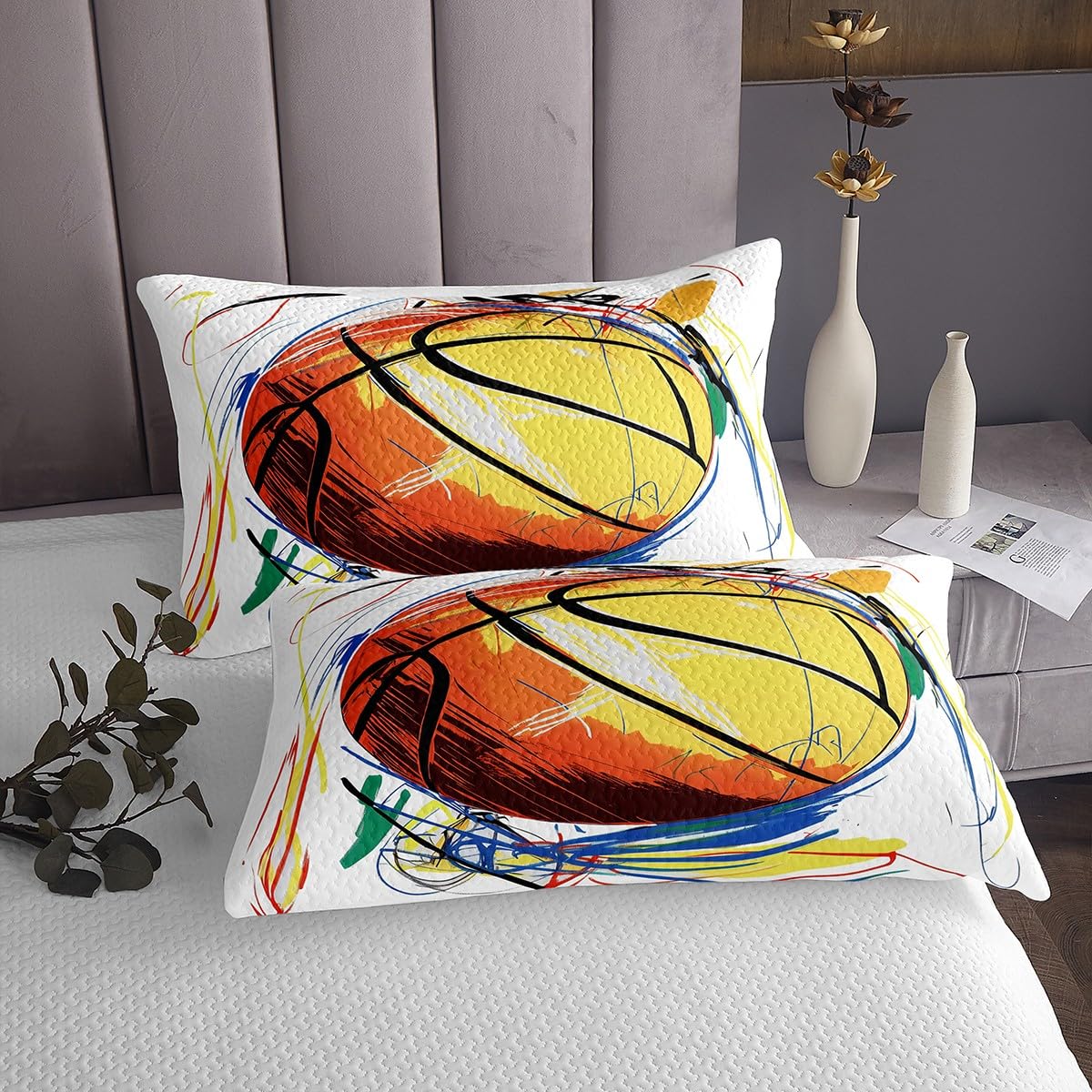 Homemissing Juego de colcha de baloncesto para niños, tamaño individual, juego de colcha deportiva para niños, adolescentes, decoración de regalo para amantes del baloncesto, jugador de baloncesto